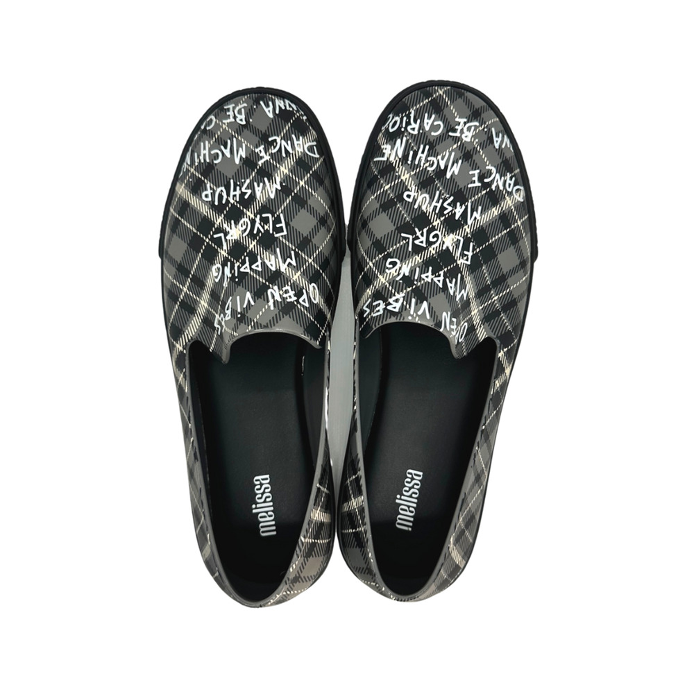 Melissa Ground Black Gray Tartan PVC Slip-On Sneakers 8 - Picture 4 of 9